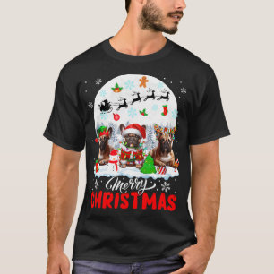 Vrolijk Kerstfeest Drie Santa Elf Rendier Frans Bu T-shirt
