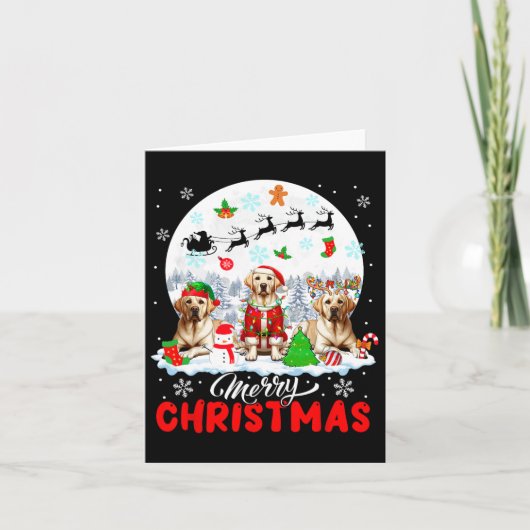 Vrolijk Kerstfeest Drie Santa Elf Rendier Labrador Kaart (Voorkant)