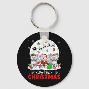 Vrolijk Kerstfeest Drie Santa Elf Rendier Malteses Sleutelhanger