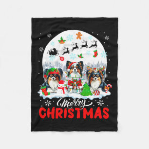 Vrolijk Kerstfeest Drie Santa Elf Rendier Papillon Fleece Deken