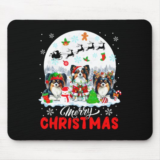 Vrolijk Kerstfeest Drie Santa Elf Rendier Papillon Muismat (Voorkant)