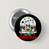 Vrolijk Kerstfeest Drie Santa Elf Rendier Papillon Ronde Button 5,7 Cm (Voorkant /achterkant)