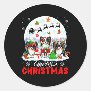 Vrolijk Kerstfeest Drie Santa Elf Rendier Papillon Ronde Sticker