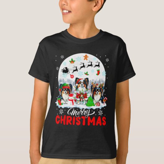 Vrolijk Kerstfeest Drie Santa Elf Rendier Papillon T-shirt (Voorkant)
