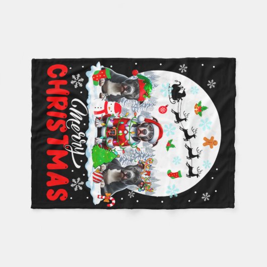 Vrolijk Kerstfeest Drie Santa Elf Rendier Pit Bull Fleece Deken (Voorkant (Horizontaal))