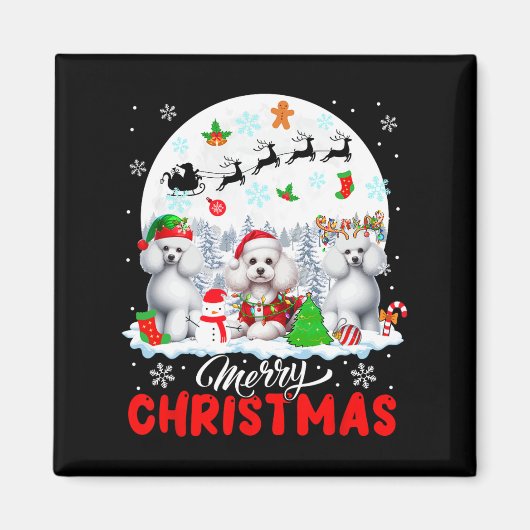 Vrolijk Kerstfeest Drie Santa Elf Rendier Poedels Magneet (Voorkant)