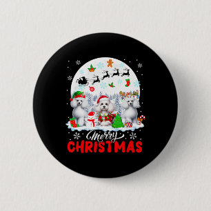 Vrolijk Kerstfeest Drie Santa Elf Rendier Poedels Ronde Button 5,7 Cm