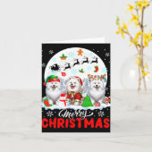 Vrolijk Kerstfeest Drie Santa Elf Rendier Samoyeds Kaart (Gele Bloem)