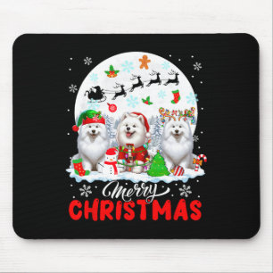 Vrolijk Kerstfeest Drie Santa Elf Rendier Samoyeds Muismat