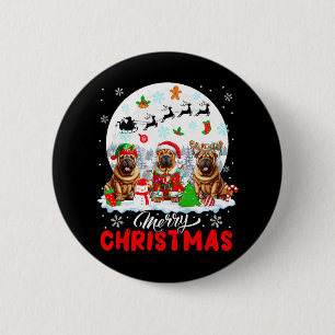 Vrolijk Kerstfeest Drie Santa Elf Rendier Shar Pei Ronde Button 5,7 Cm