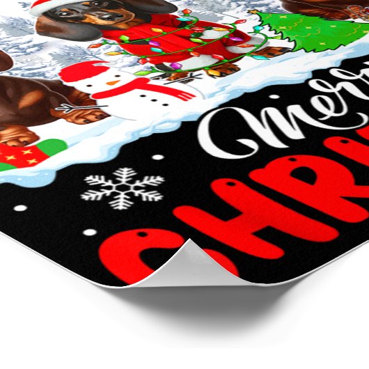 Vrolijk Kerstfeest Drie Santa Elf Rendier Teckel Poster (Hoek)