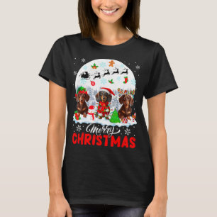 Vrolijk Kerstfeest Drie Santa Elf Rendier Teckel T-shirt
