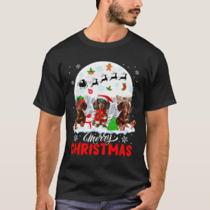 Vrolijk Kerstfeest Drie Santa Elf Rendier Teckel T-shirt