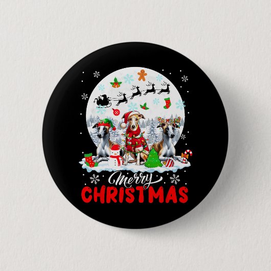Vrolijk Kerstfeest Drie Santa Elf Rendier Whippets Ronde Button 5,7 Cm (Voorkant)