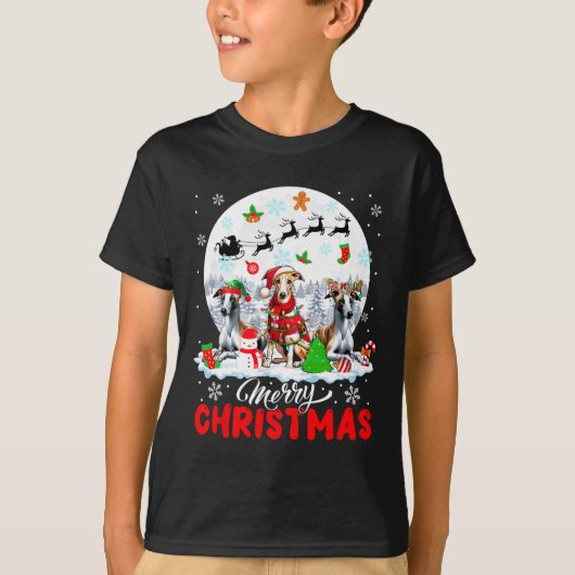 Vrolijk Kerstfeest Drie Santa Elf Rendier Whippets T-shirt (Voorkant)