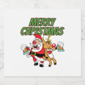 Vrolijk Kerstfeest Dronken Santa Claus Rendier Bie Sparkling Wijnetiket (Enkel label)