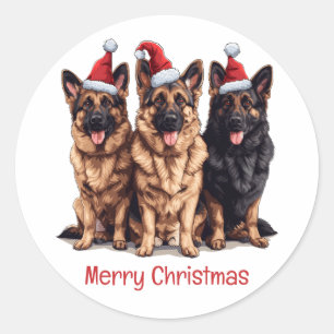 Vrolijk Kerstfeest Duitse Herder Kersthonden Ronde Sticker
