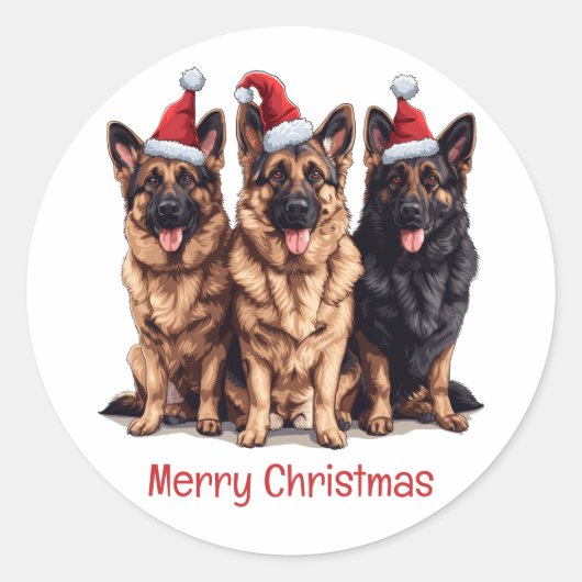 Vrolijk Kerstfeest Duitse Herder Kersthonden Ronde Sticker (Voorkant)