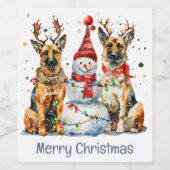 Vrolijk kerstfeest Duitse herdershonden Wijn Etiket (Enkel label)