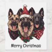Vrolijk kerstfeest Duitse herdershonden Wijn Etiket (Enkel label)