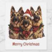 Vrolijk kerstfeest Duitse herdershonden Wijn Etiket (Enkel label)