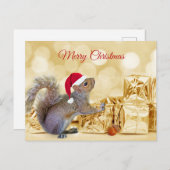 Vrolijk Kerstfeest Eekhoorn in Santa Hoed & Gesche Feestdagenkaart (Voorkant / Achterkant)