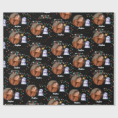 Vrolijk kerstfeest een cirkel foto en naam sneeuwp cadeaupapier (Vlak)