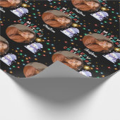 Vrolijk kerstfeest een cirkel foto en naam sneeuwp cadeaupapier (Hoek)