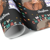 Vrolijk kerstfeest een cirkel foto en naam sneeuwp cadeaupapier (Rol Hoek)