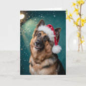 Vrolijk kerstfeest Een Duitse herdershond in Santa Kaart (Gele Bloem)