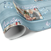 Vrolijk kerstfeest één familie foto rustiek hout cadeaupapier (Rol Hoek)