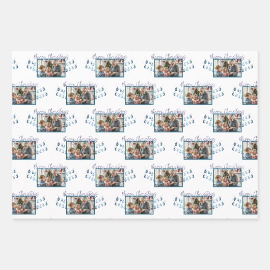 Vrolijk kerstfeest één familie foto rustiek hout inpakpapier vel (Voorkant 2)