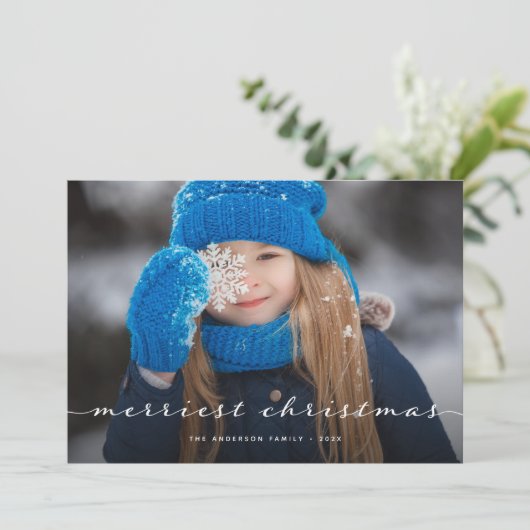 vrolijk kerstfeest | Een foto Elegant Script Overl Feestdagenkaart (Staand voorkant)