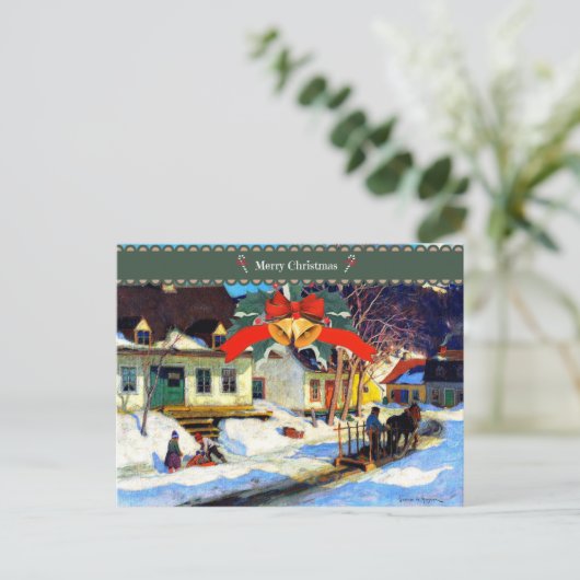 Vrolijk kerstfeest, een Quebec dorpsstraat Briefkaart (Staand voorkant)
