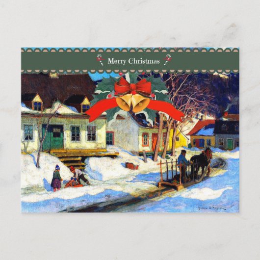 Vrolijk kerstfeest, een Quebec dorpsstraat Briefkaart (Voorkant)