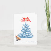 Vrolijk Kerstfeest Een Vos Wandelen in de Sneeuw Feestdagen Kaart (Voorkant)