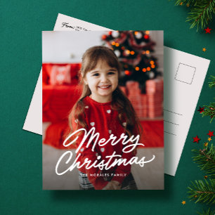 Vrolijk kerstfeest eenvoudig casual script één fot feestdagenkaart