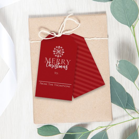 Vrolijk kerstfeest Eenvoudig Cute Red Elegant Stri Cadeaulabel
