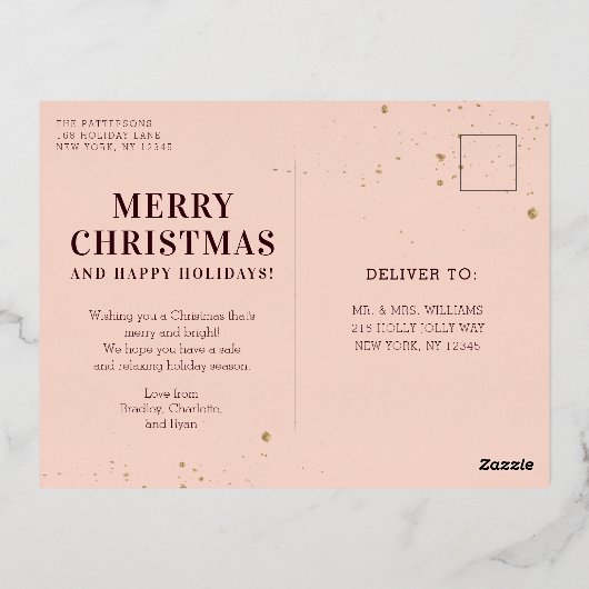 Vrolijk kerstfeest Eenvoudig elegant foto Lijst Mo Folie Feestdagen Briefkaart (Achterkant)