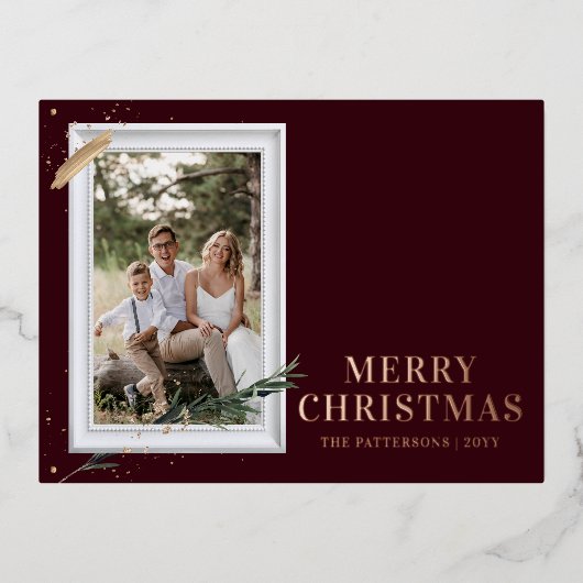 Vrolijk kerstfeest Eenvoudig elegant foto Lijst Mo Folie Feestdagen Briefkaart (Voorkant)