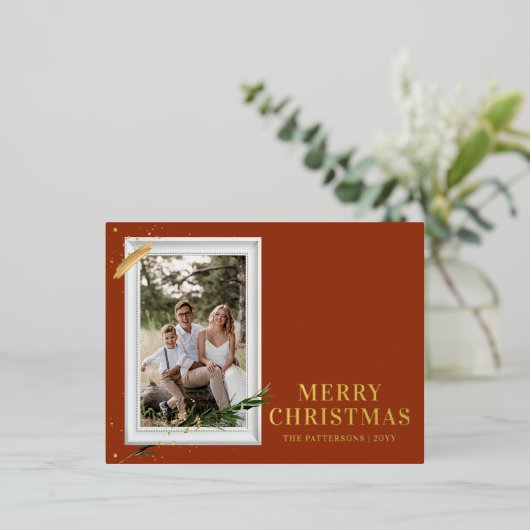 Vrolijk kerstfeest Eenvoudig elegant foto Lijst Mo Folie Feestdagen Briefkaart (Staand Voorkant)