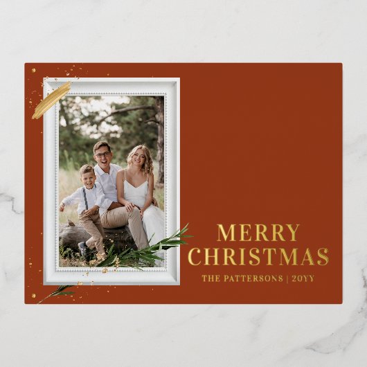 Vrolijk kerstfeest Eenvoudig elegant foto Lijst Mo Folie Feestdagen Briefkaart (Voorkant)