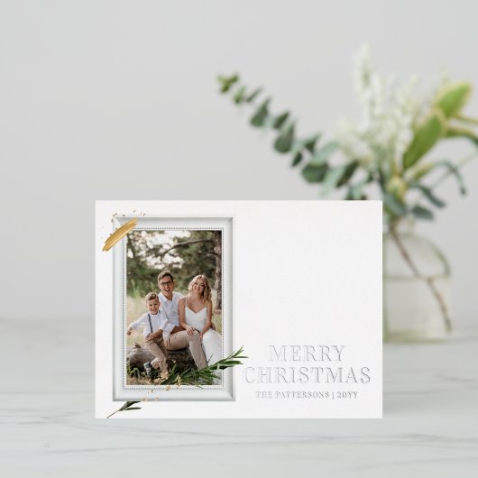 Vrolijk kerstfeest Eenvoudig elegant foto Lijst Mo Folie Feestdagen Briefkaart (Staand Voorkant)