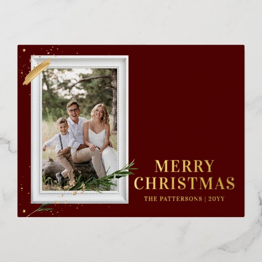 Vrolijk kerstfeest Eenvoudig elegant foto Lijst Mo Folie Feestdagen Briefkaart (Voorkant)