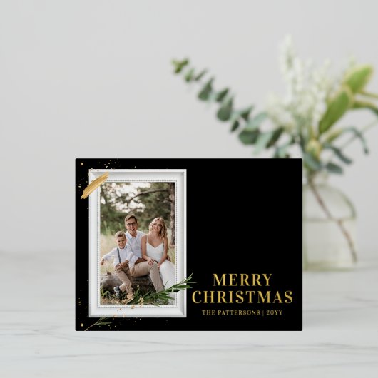 Vrolijk kerstfeest Eenvoudig elegant foto Lijst Mo Folie Feestdagen Briefkaart (Staand Voorkant)