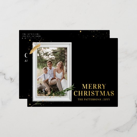 Vrolijk kerstfeest Eenvoudig elegant foto Lijst Mo Folie Feestdagen Briefkaart (Voorkant / Achterkant)