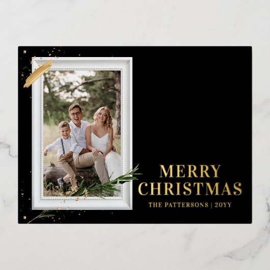 Vrolijk kerstfeest Eenvoudig elegant foto Lijst Mo Folie Feestdagen Briefkaart (Voorkant)