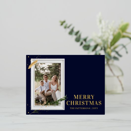 Vrolijk kerstfeest Eenvoudig elegant foto Lijst Mo Folie Feestdagen Briefkaart (Staand Voorkant)