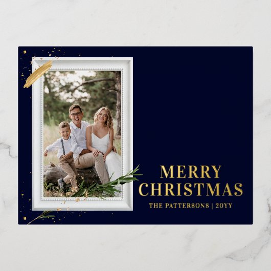 Vrolijk kerstfeest Eenvoudig elegant foto Lijst Mo Folie Feestdagen Briefkaart (Voorkant)