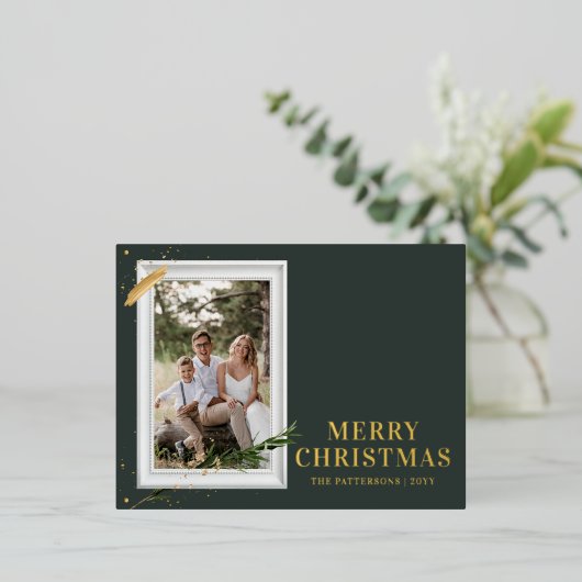 Vrolijk kerstfeest Eenvoudig elegant foto Lijst Mo Folie Feestdagen Briefkaart (Staand Voorkant)